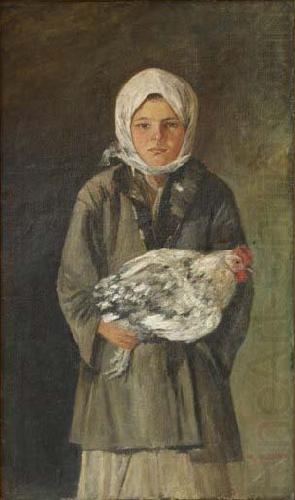 Ion Andreescu Girl holding a chicken china oil painting image